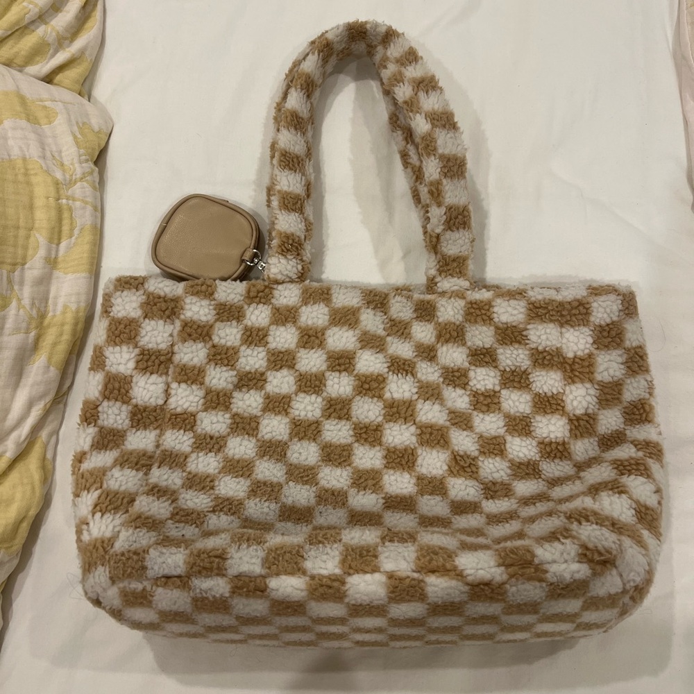 checkered sherpa tote